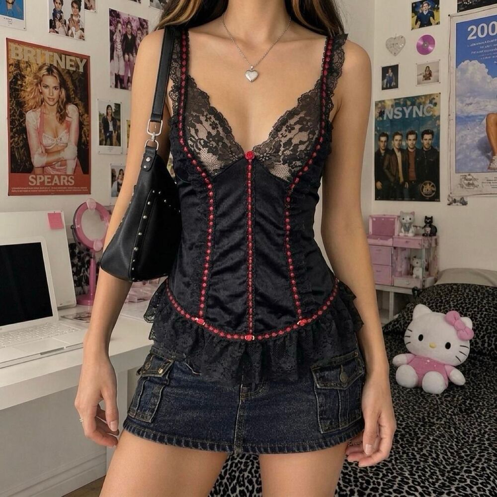 Tosca Lingerie Lace Corset Cami Top Size Large Sheer Lace Teddy Goth Whimsigoth
